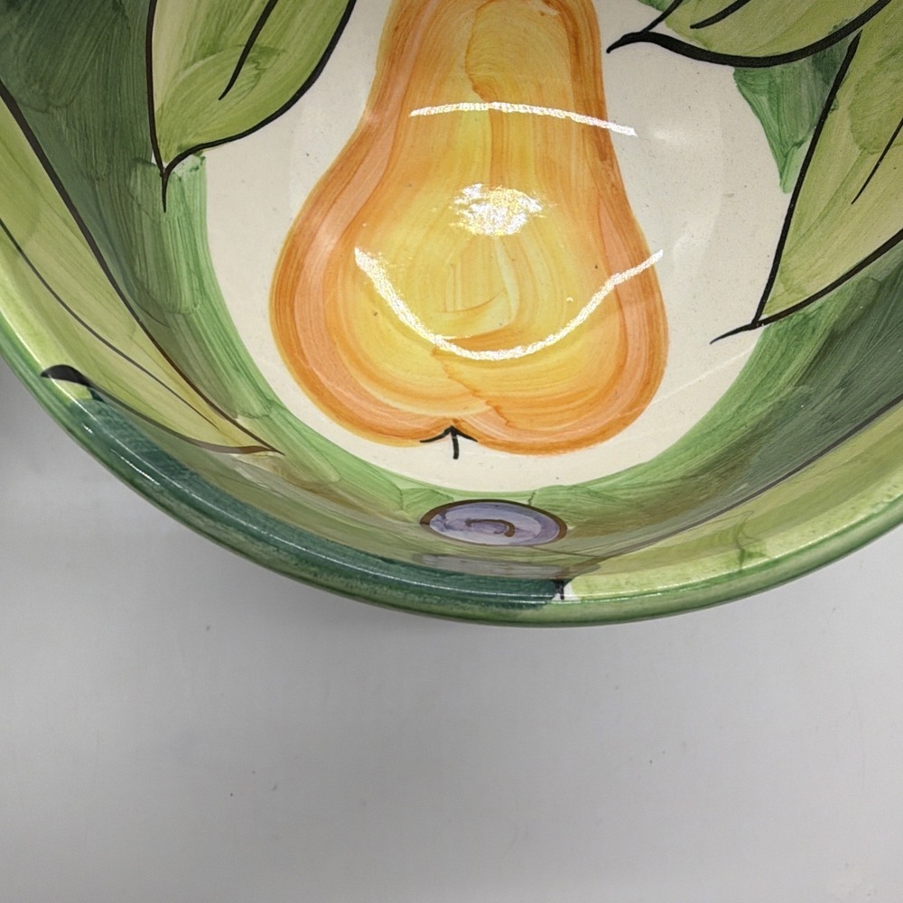 Bob Mackie Cereal Dessert Bowl Pears Grapes Fruit Bright Yellow Green Set Of 2 - Picture 9 of 14